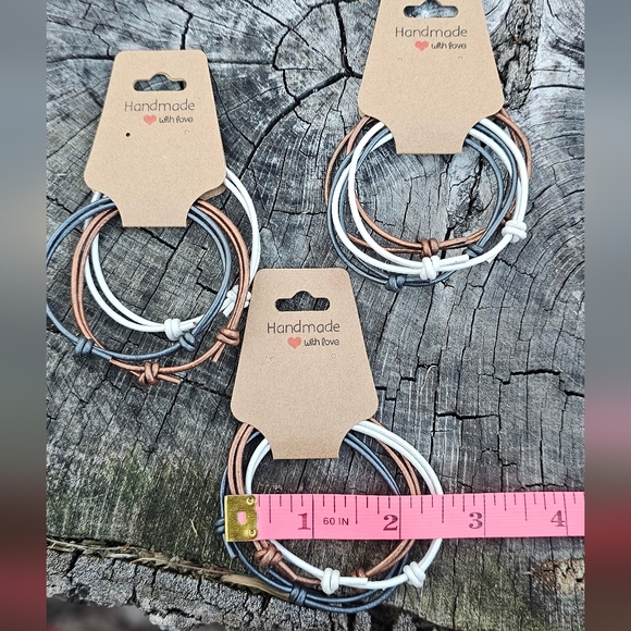 Adjustable Leather Pack of 3 Gunmetal Bronze and White Minimal Wristlet Gift Set - Picture 7 of 9